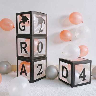 2024黑色GRAD毕业气球盒子晚会典礼舞会装饰学校活动布置拍照道具