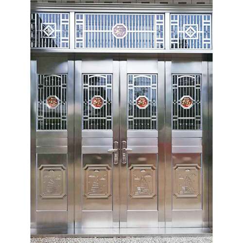 自建房进户门别墅防盗大门乡村家用通风透气不锈钢门四开门入户门