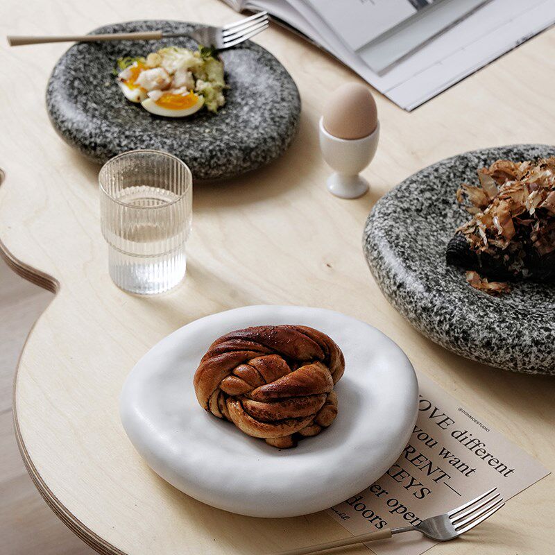 复古异形陶瓷盘日韩料理盘寿司盘西餐点心摆盘家用餐盘餐厅石头钵