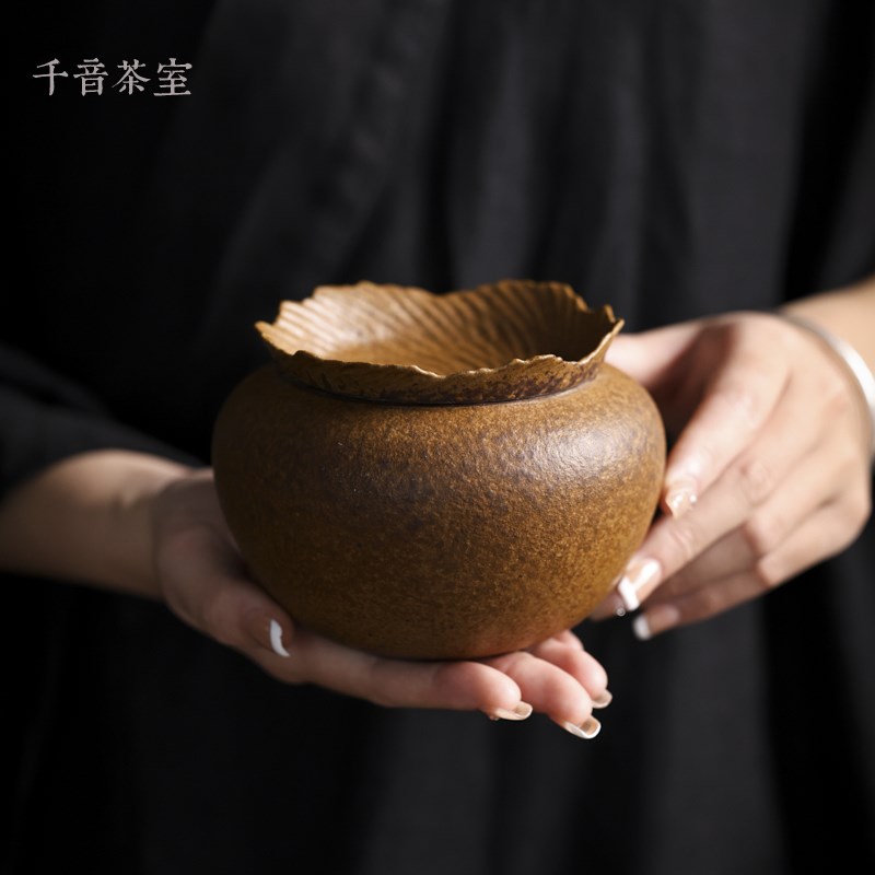 【灰念酱釉枯山水茶渣罐】手工建水茶渣缸水盂功夫茶具配件茶洗