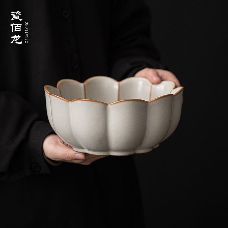 柏韵邱卫国汝窑茶洗大号陶瓷家用建水茶渣缸冰裂釉中式开片复古
