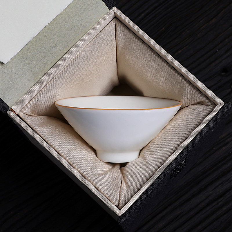 白玉汝瓷主人杯陶瓷品茗杯茶杯单杯茶盏小茶碗功夫茶具开片可养