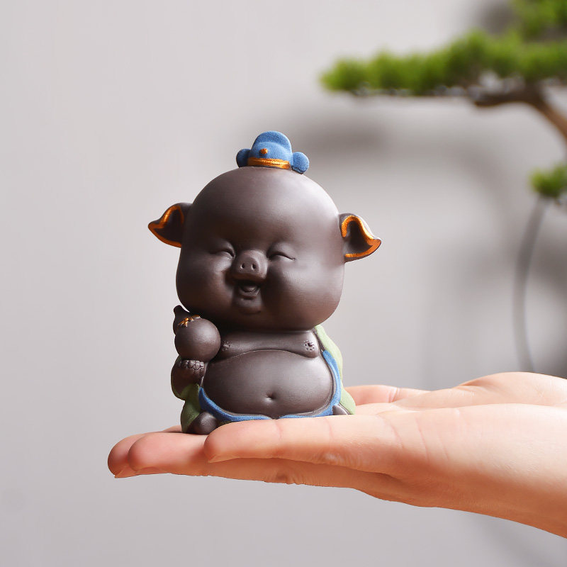个性猪八戒摆件紫砂茶宠可养精品可爱小猪茶桌茶具茶台摆设装饰品