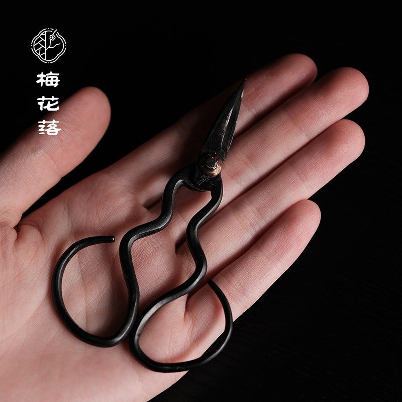 梅花落手工锻打剪刀铁艺梅花剪茶用剪茶叶泡袋剪茶道配件丁纪灿