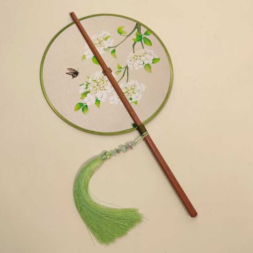 金檀木琼花绣球汉服团扇苏工腰扇可折叠新唐精品竹扇国风古代圆形