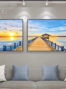爱情码头温馨浪漫卧室床头装饰画房间沙发背景墙壁画现代双联挂画