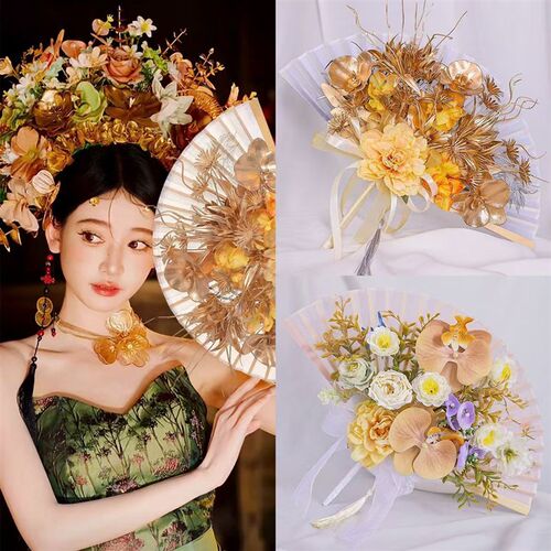 簪花写真折扇配饰泉州浔浦女拍照扇子道具汉服舞蹈扇中式古风饰品