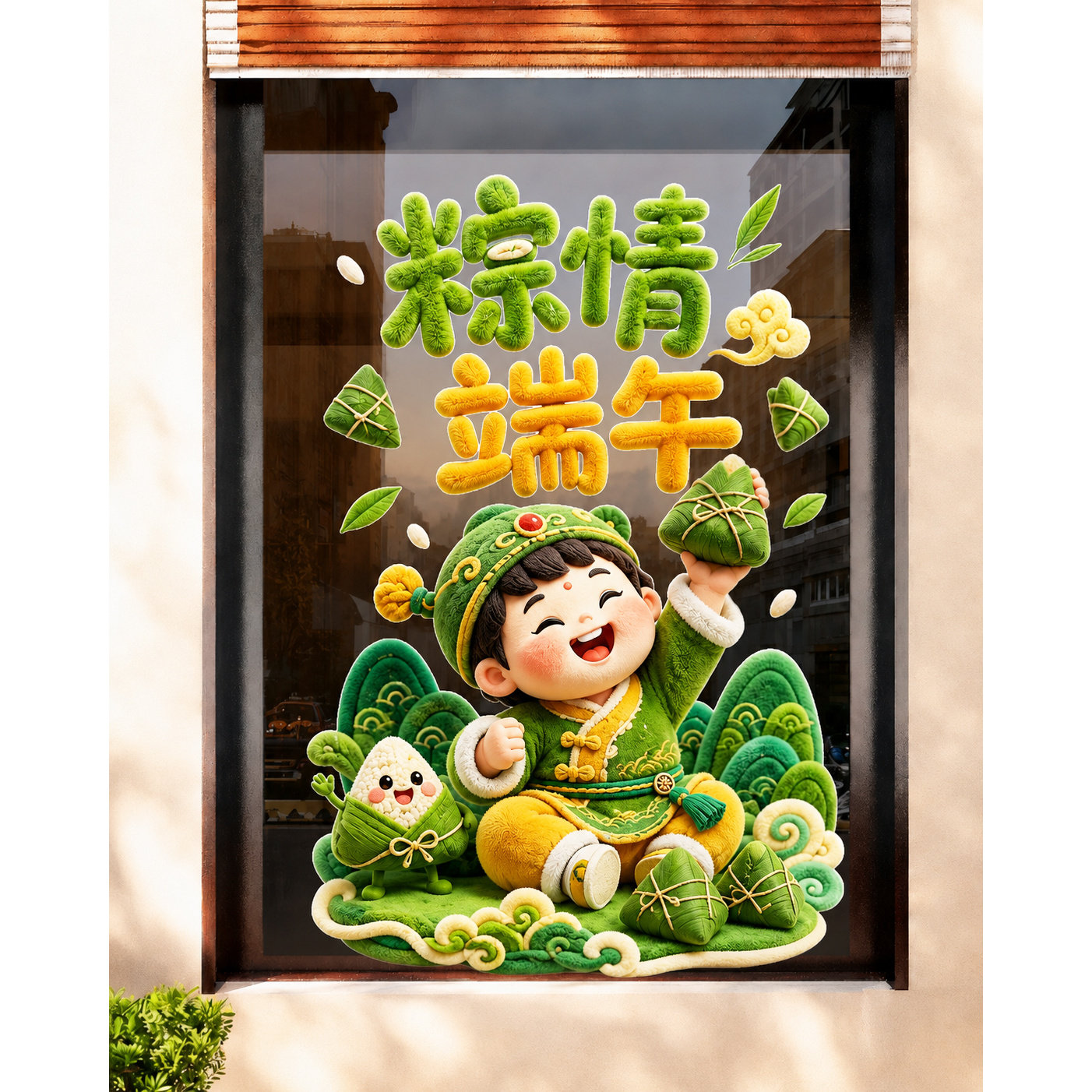 端午节快乐装饰窗贴玻璃贴纸静电贴门贴窗花贴画商场餐厅氛围布置
