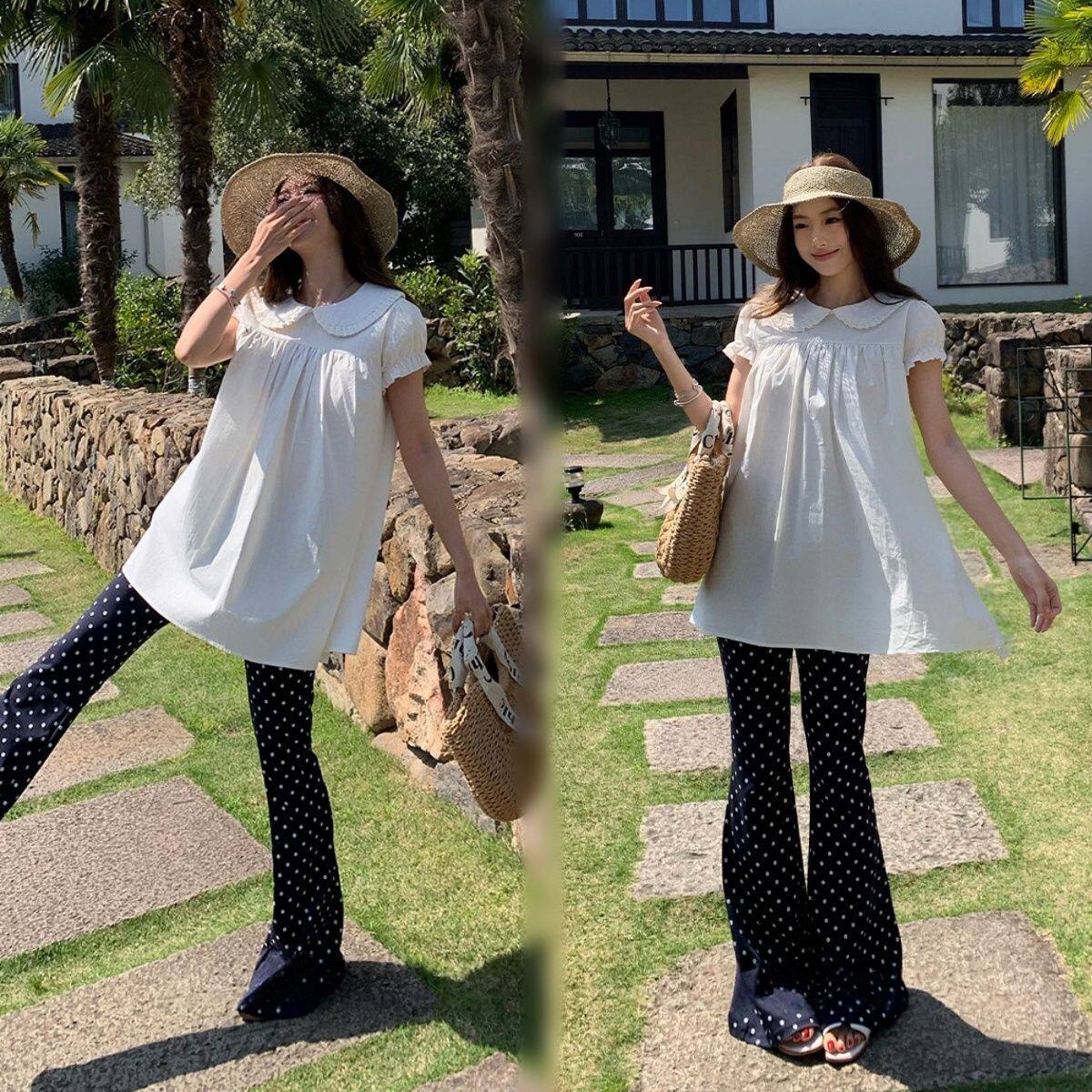 3MER哦哦三妹 甜美泡泡袖初恋小白裙上衣女夏白色娃娃领A字连衣裙
