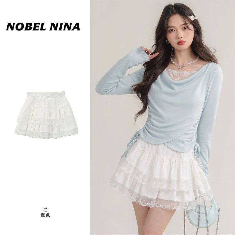 LOVEHEYNEW白色甜美蝴蝶结边蓬蓬蛋糕裙女春秋显瘦a字半身裙