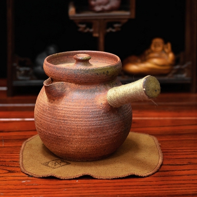 云南土陶罐大理粗陶泡茶罐炕茶器普洱茶煮茶罐全手工侧把柴窑茶具