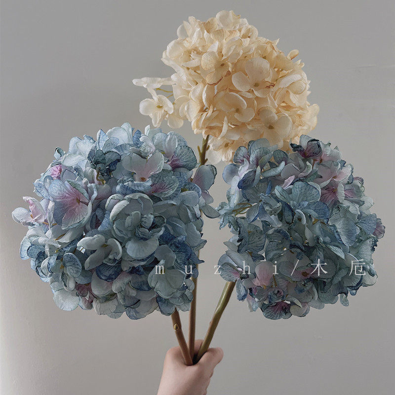 假花仿真花摆设绣球客厅插花高枝蓝色复古高级感婚礼布置绢花装饰