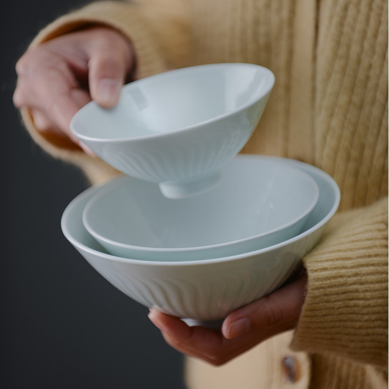 宋式陶瓷餐具家用饭碗面碗菜碗大号汤碗喇叭碗影青中式复古斗笠碗