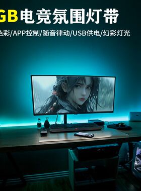 RGB幻彩灯带洞洞板背光氛围灯电竞房背景LED七彩灯USB灯带5V低压