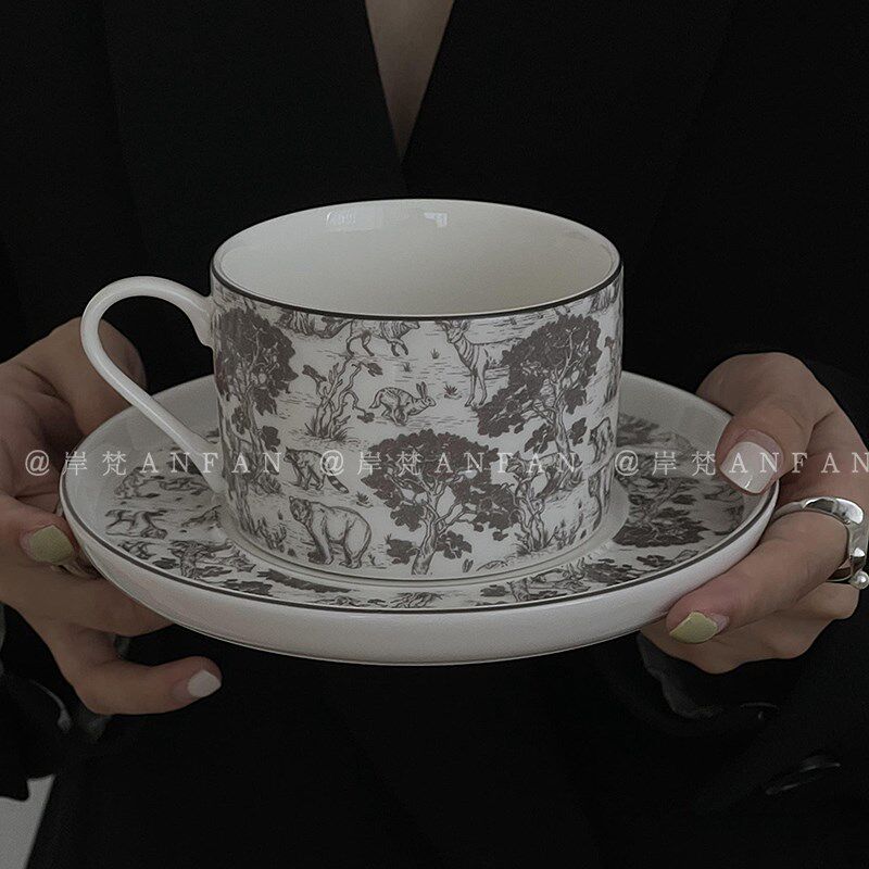 岸梵*法式复古下午茶陶瓷杯碟套装中古风拿铁拉花杯手冲咖啡杯子