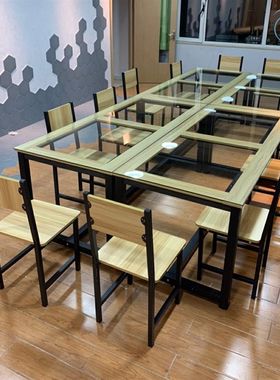 玻璃美术桌绘画桌托管班幼儿园桌椅画室培训桌子儿童课桌椅手工桌