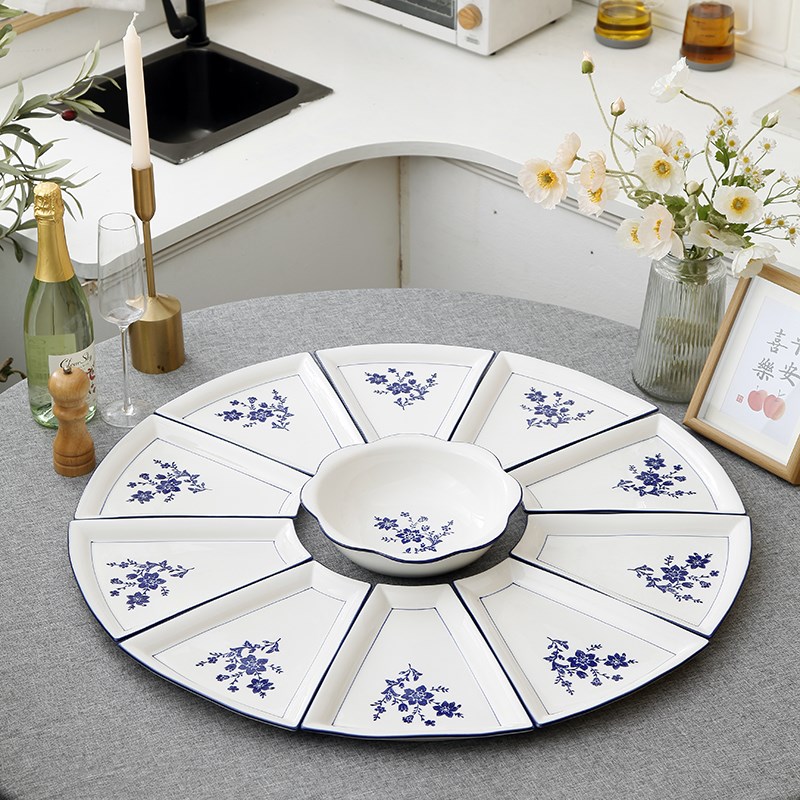 拼盘陶瓷餐具组合套装中式青花瓷圆桌团圆饭盘家用火锅盘聚餐盘