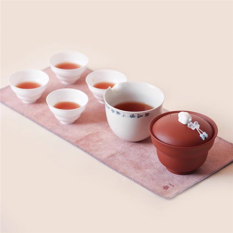 一条【福兔】家用便携式旅行茶具套装紫砂朱泥一壶三杯