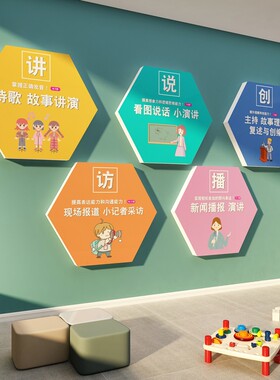 播音口才教室布置幼儿园环创主题装饰台背景培训机构墙面主持文化