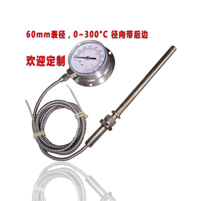 全钢压力式温度表毛细管温度计燃烧炉温度表WSS-60 300C径后边