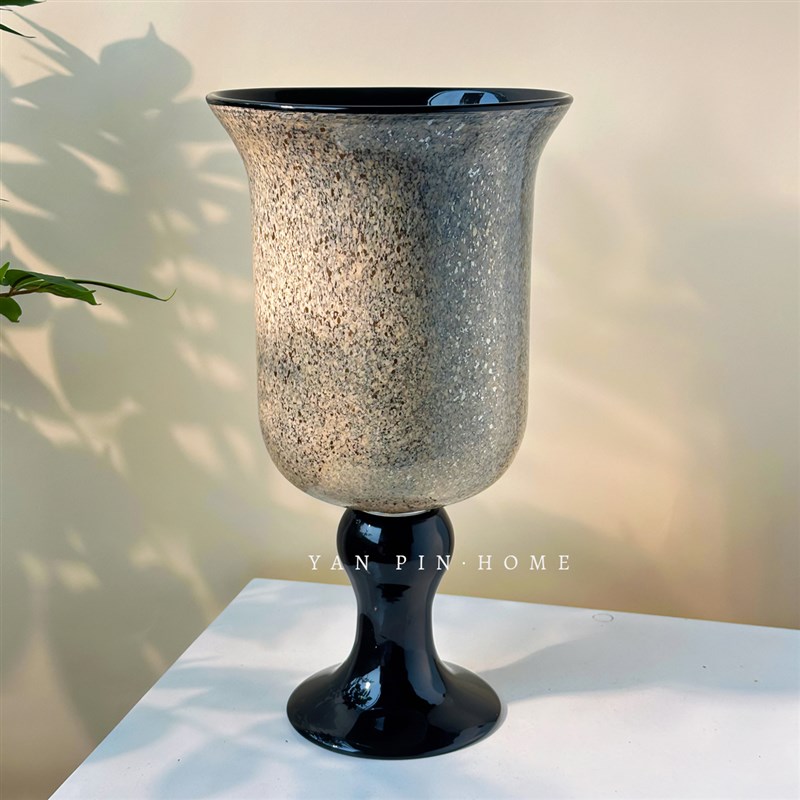 中古风高级感手工琉璃高脚风灯花瓶客厅插花装饰摆件复古餐桌花器