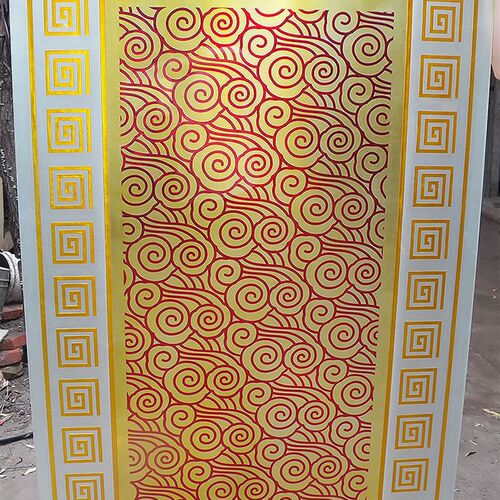 雕刻工艺术玻璃玄关隔断背景墙吊顶钢化客厅金万字格中式祥云吉祥