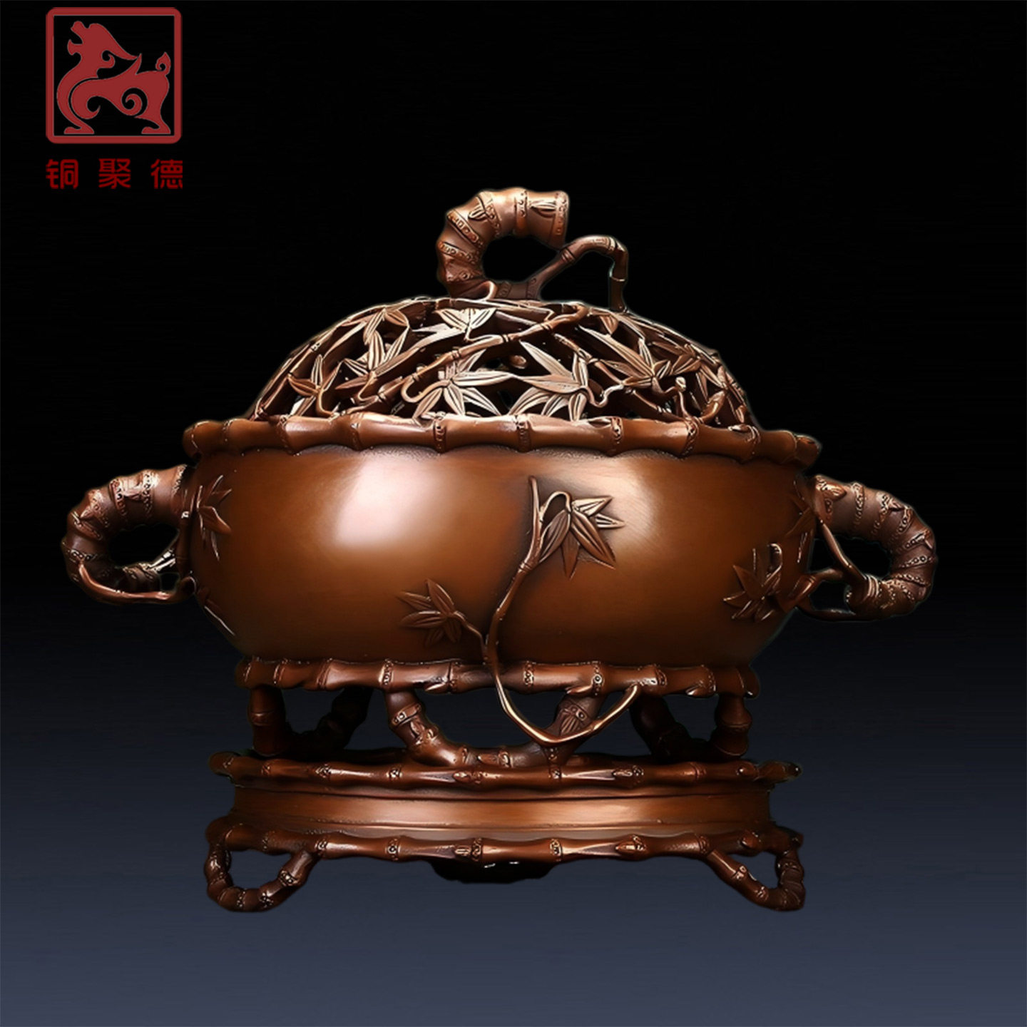 铜聚德纯铜竹节连座仿古香薰炉