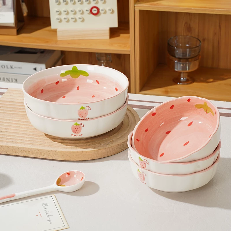 可爱草莓餐具陶瓷碗家用水果沙拉碗蒸蛋碗烤碗烤箱空气炸锅专用碗