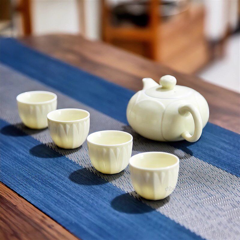 曲阳定瓷茶具定窑高温釉白瓷一壶四杯家用商用整套礼盒装喝茶送礼