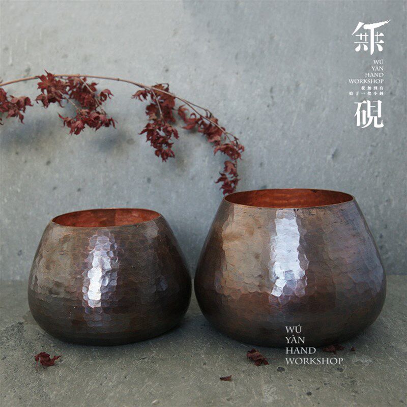 纯手工紫铜茶洗 纯紫铜建水茶盂茶洗仿古紫铜加厚水盂水洗茶盂