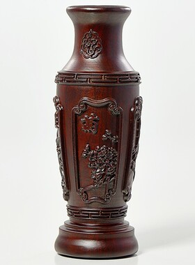 黑檀实木雕梅兰竹菊花瓶摆件家居客厅酒柜一对玄关装饰工艺品送礼