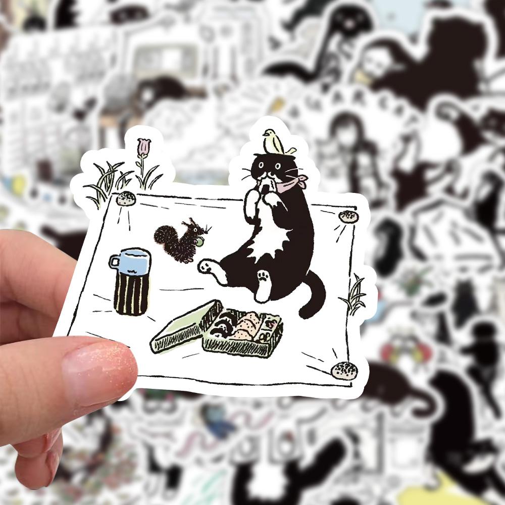 免裁100张不重复奶牛猫贴纸