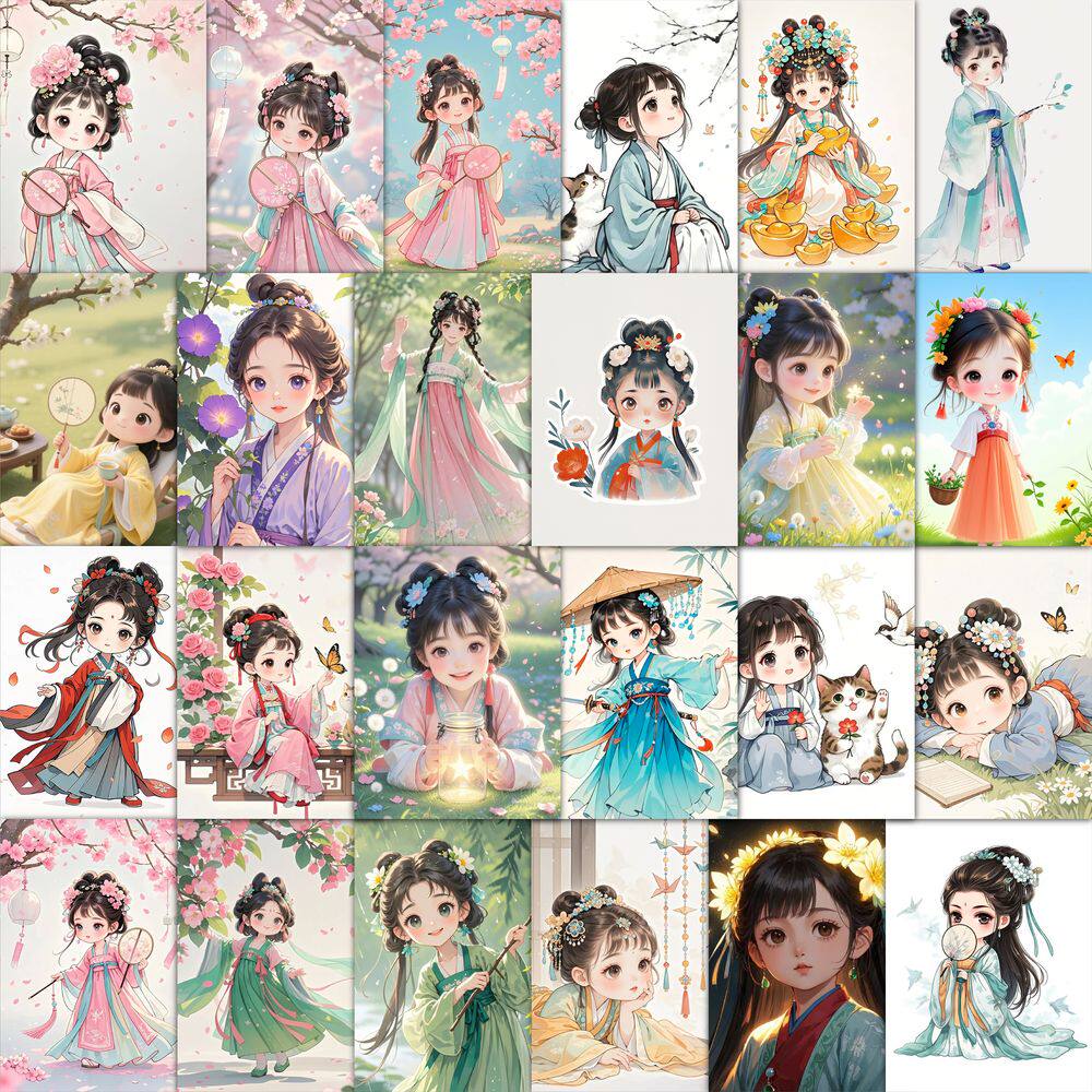 古风可爱少女贴纸防水手账贴画