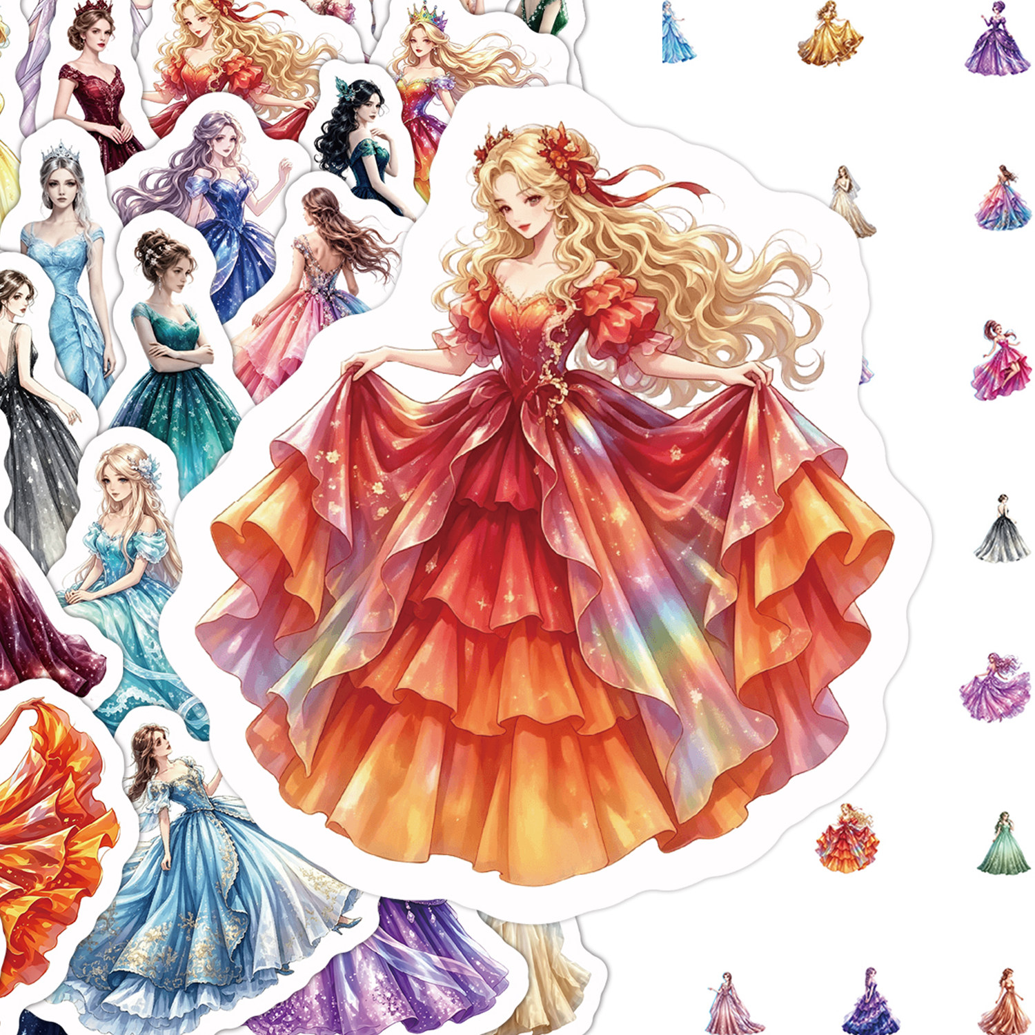 水彩风公主礼服插画贴纸手账贴画