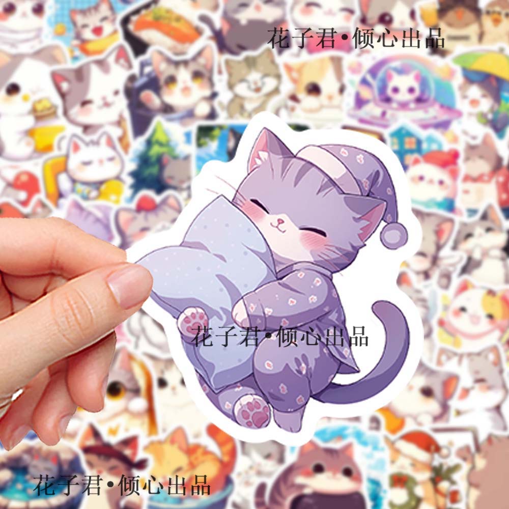 100张猫猫日记贴纸ins风卡通可爱小猫咪图案装饰手账手机壳贴画可爱卡通猫咪笔记本贴纸二次元动漫周边装饰贴