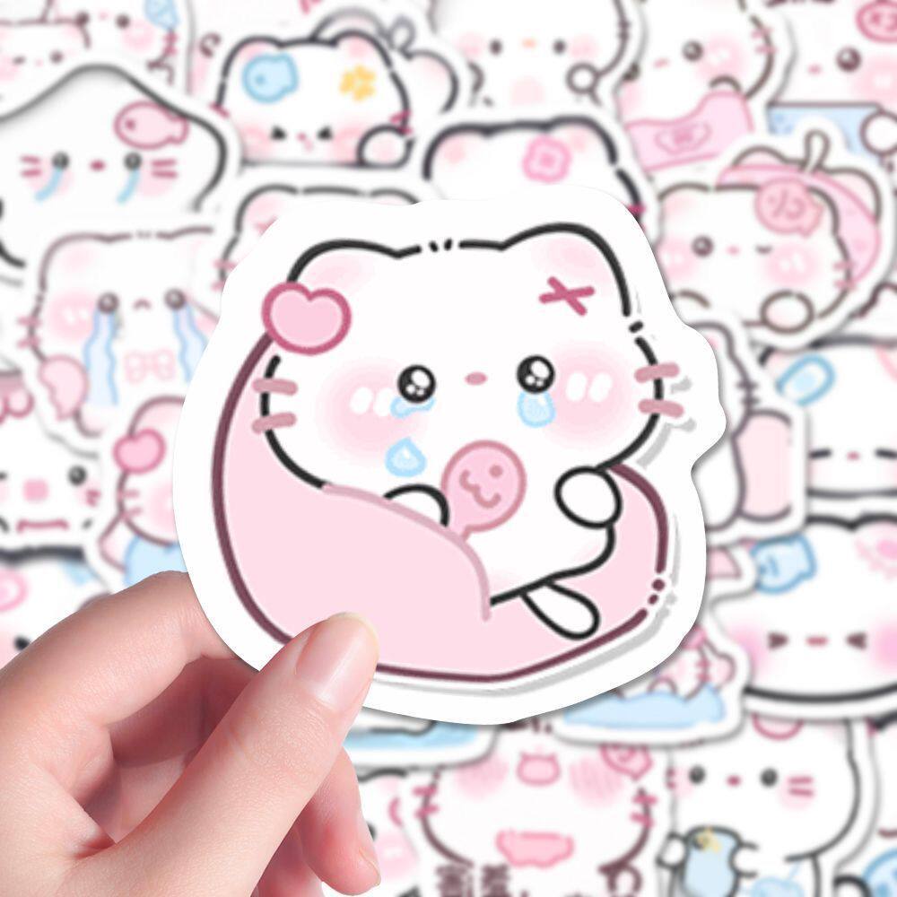 ins风少女心雨雾小猫卡通贴纸