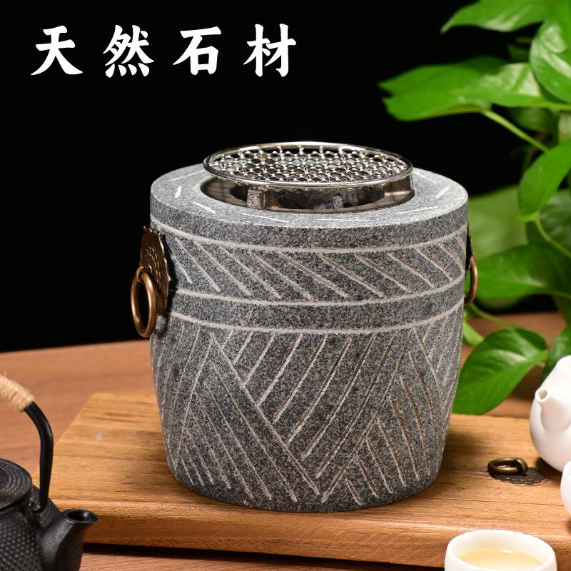 石头炉子围炉煮茶小火炉烧烤炭炉取暖烤茶石头烤火盆茶罐罐茶炉