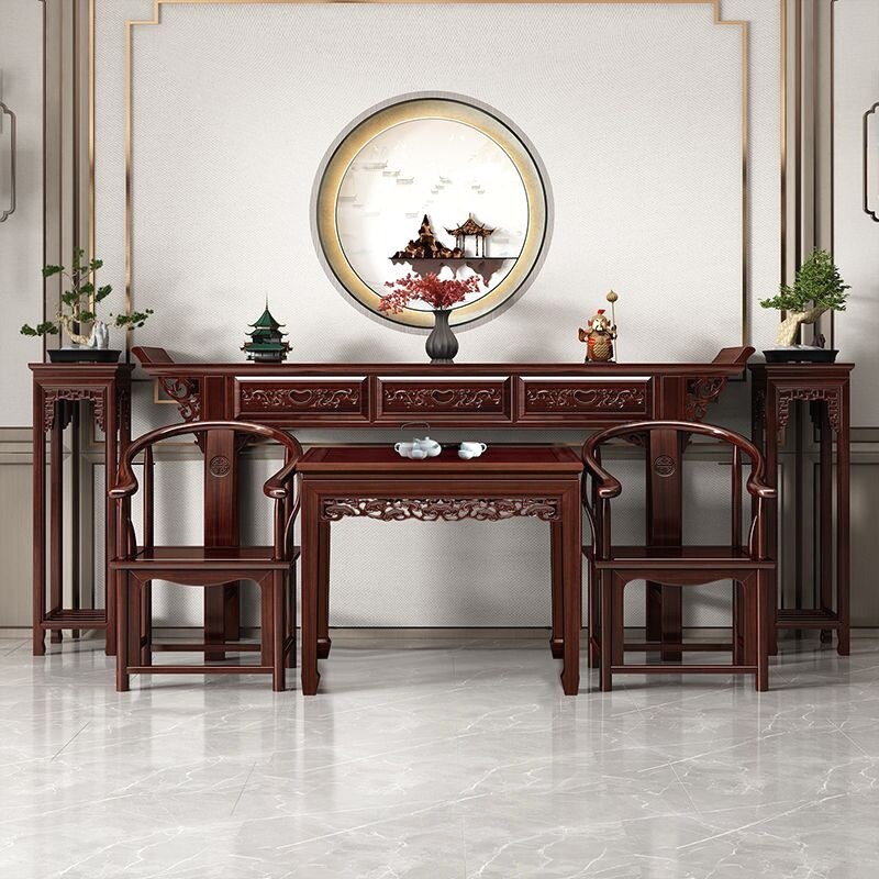仿古家具中堂六件套雕花条案八仙桌供桌家用堂屋佛台古典香桌条几