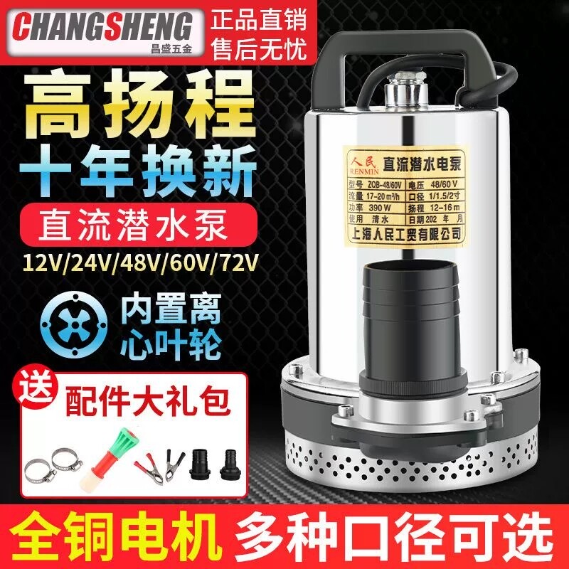 上海人民12V24V48V60V72V直流潜水泵抽水泵家用农用刷车电动车