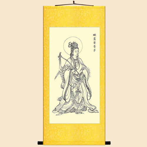 毗蓝婆菩萨画像 绢布卷轴挂画中式复古装饰画丝绸画 来图定制订做