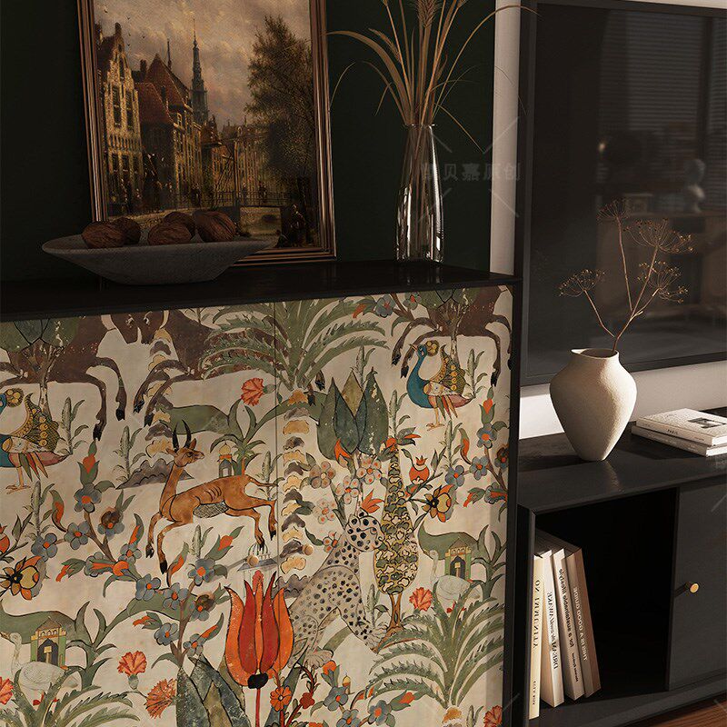 法式复古装饰斗柜贴纸中古家具翻新贴画民宿改造柜子遮丑自粘壁纸
