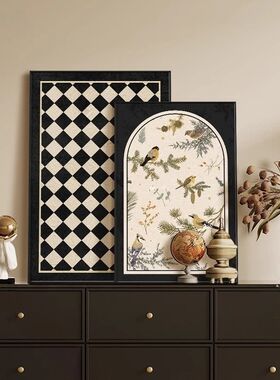 法式中古风客厅装饰画复古花鸟桌面斗柜电视柜摆画高级感卧室挂画