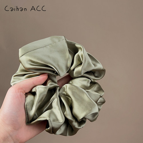缎面鼠尾草~法式复古缎面大肠发圈女发圈高弹後脑勺盘发扎头发绳