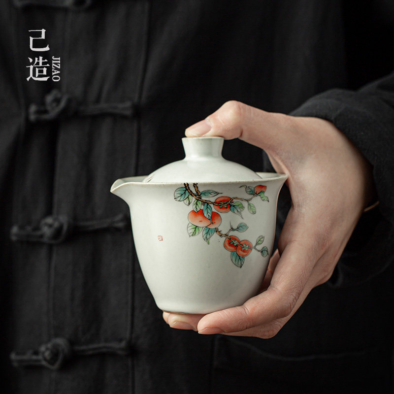 己造 茶粗陶手抓壶单个大号陶瓷三才盖碗茶杯功夫茶具泡茶带盖子图片