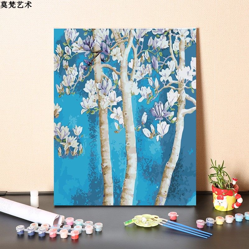 数字油画diy手工制作填充浪漫梧桐花手绘涂色梧桐树丙烯油彩画画
