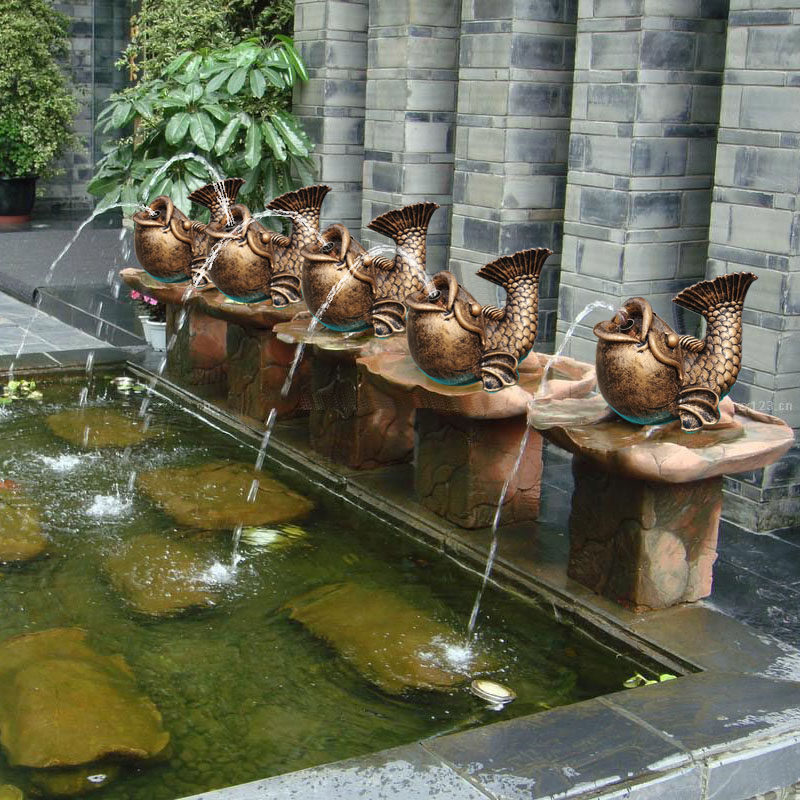 家居庭院鱼池喷水阳台水池景观装饰喷泉中式壁饰仿石雕鲤鱼流水器