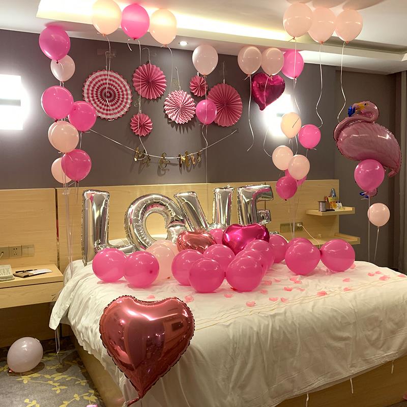 浪漫结婚婚房装饰宝石红气球套餐求婚卧室新房拉花创意布置用品
