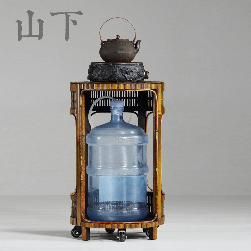 竹制茶车茶水车复古功夫茶架子带轮可移动泡茶台仿古茶水柜烧水柜