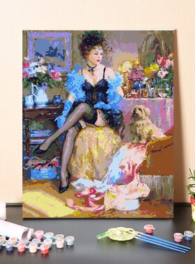 数字油画diy手工填充世界名画手绘拉祖莫夫美女人物涂色油彩画画