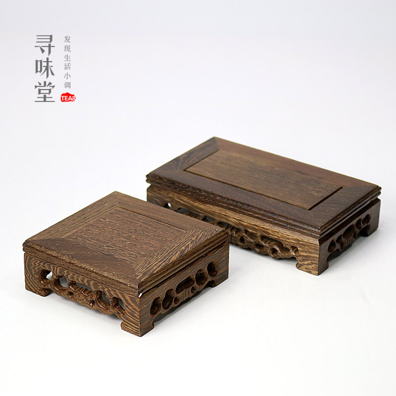 鸡翅木小摆件底座方形实木镂空工艺品花瓶底托展架茶壶玉石雕托